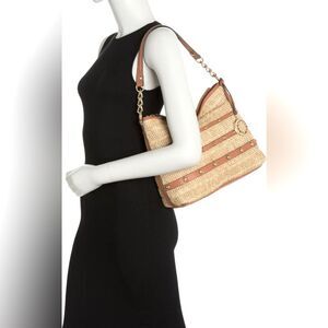 Jessica Simpson Lacey Faux Leather Hobo Bag in Natural Straw
